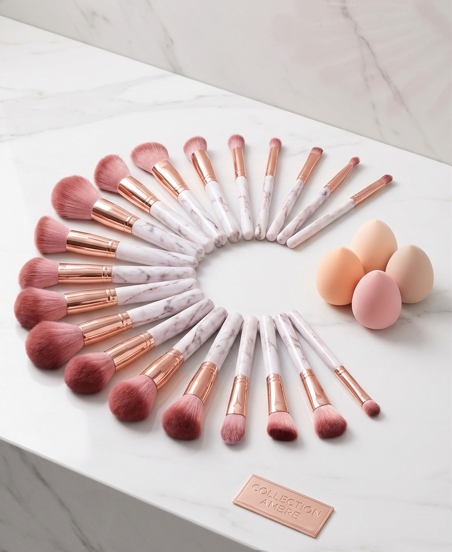 Collection Ambre - Kit 16 Pinceaux Marbre & 4 Éponges